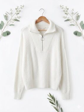 H&M White Half-Zip Sweater L